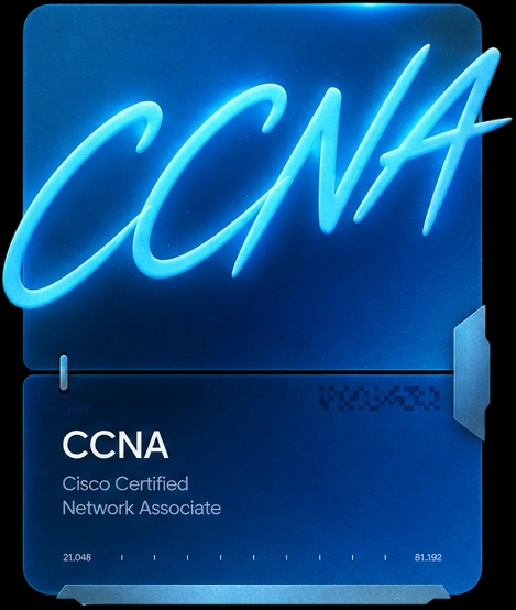 CCNA certification card with cyan glow