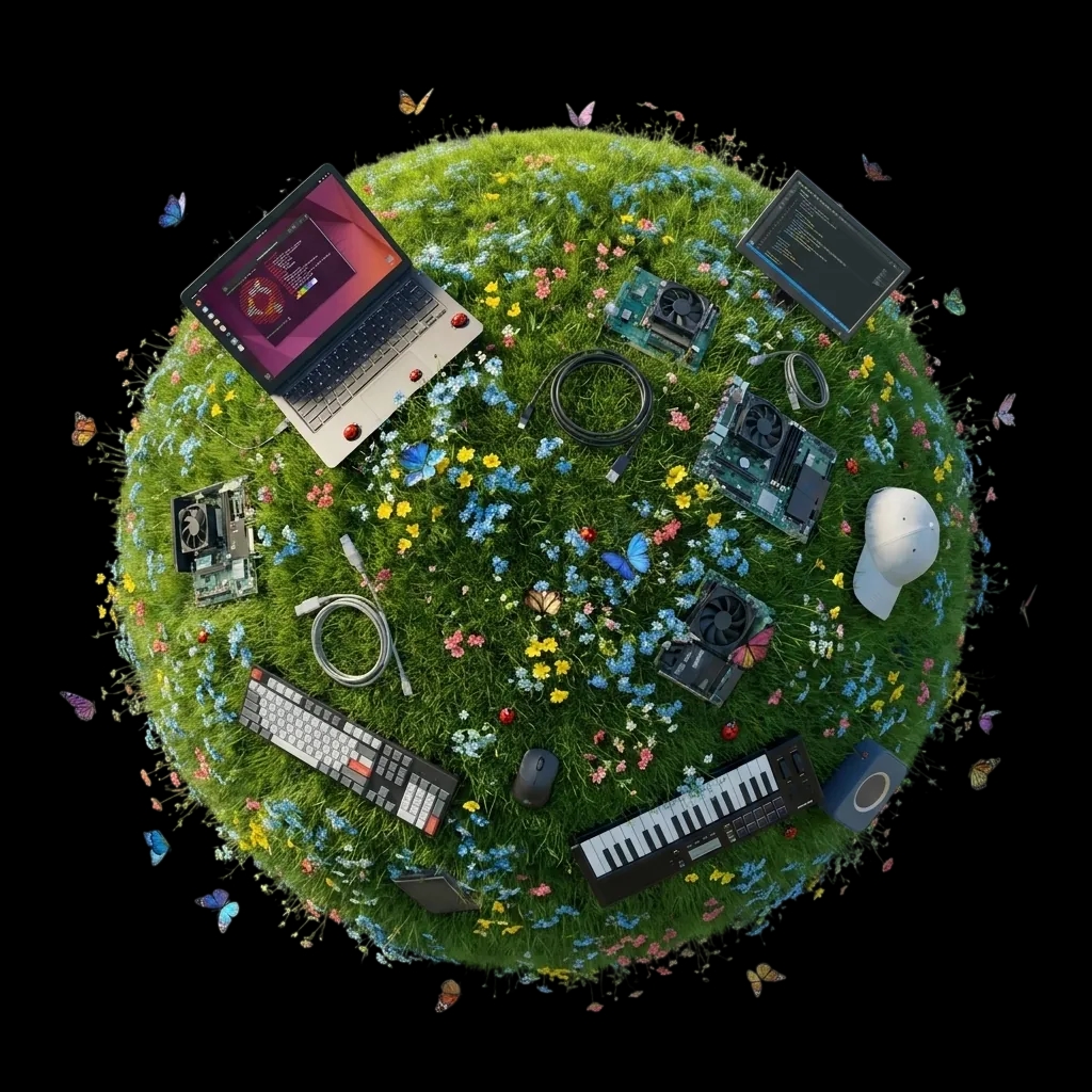 Lush mini planet covered in flowers and butterflies, a symbol of the digital world worth protecting