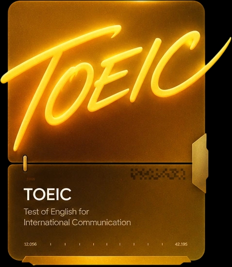 TOEIC certification card with golden glow